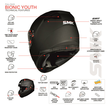 SMK Helmets Bionic Youth Full Face Motorcycle Helmet
